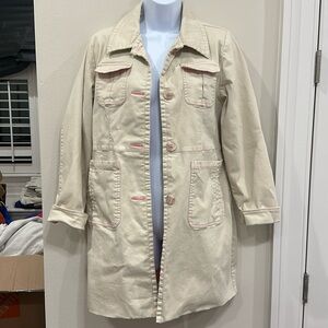 Denim&Co Cream Trench Coat with Pink Accents